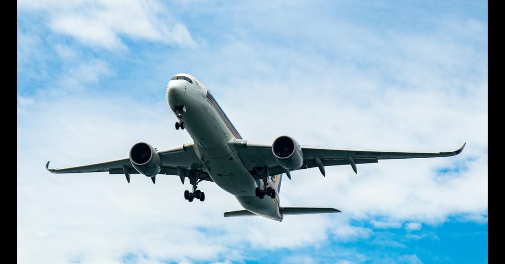 Commercial airplane flying in the sky for London to Harare flights