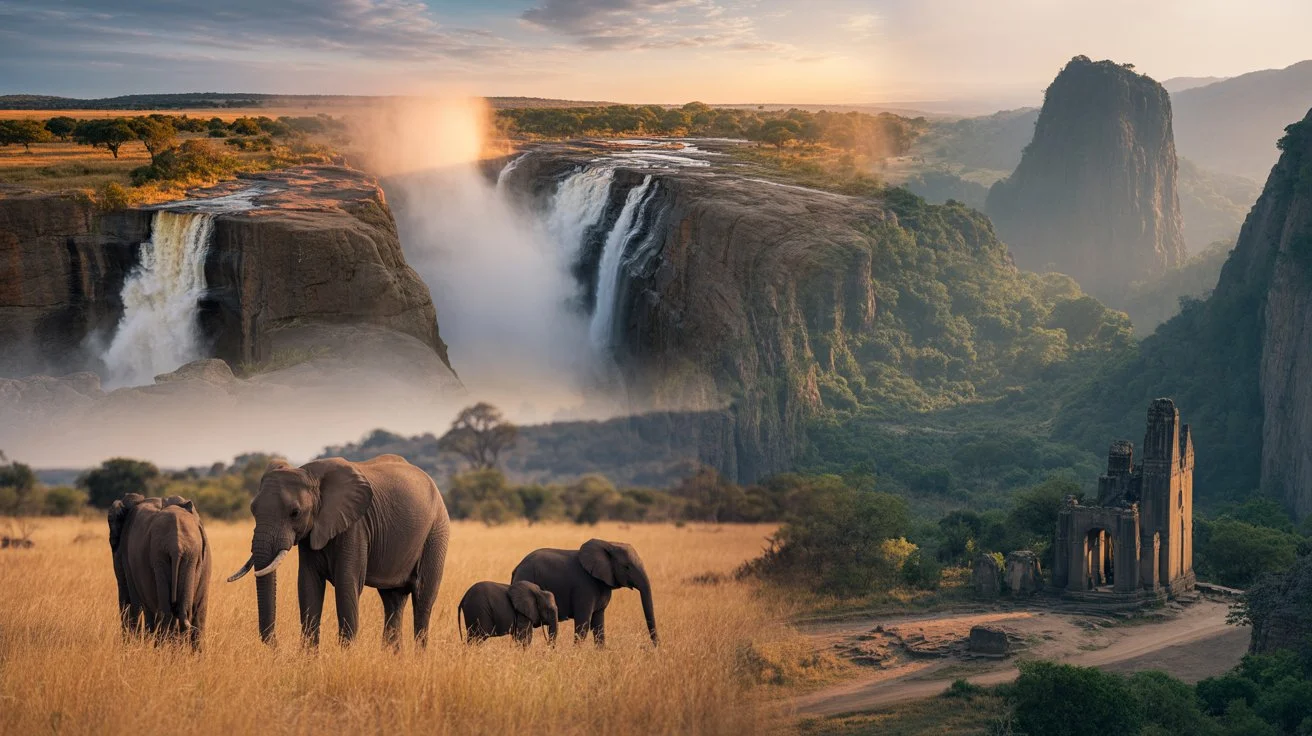 Victoria Falls, wildlife safaris, and landscapes showcasing Zimbabwe beyond Harare